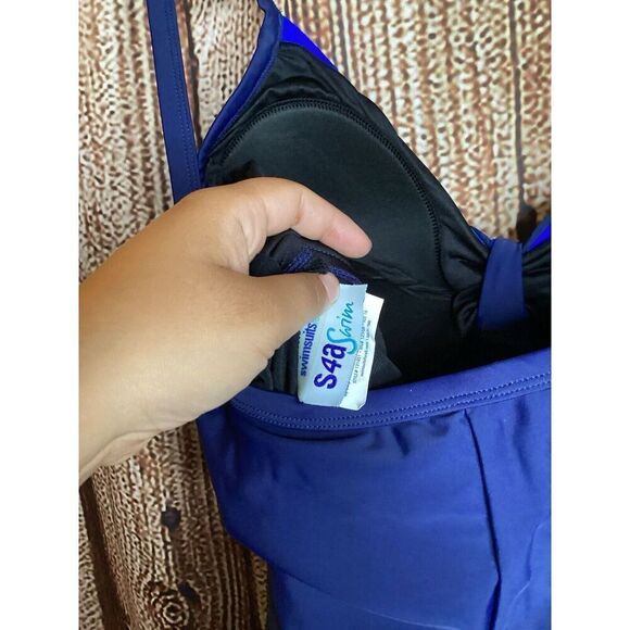 Swimsuits For All Tie Front Navy Blue Swim Dress 16 Bathing Suit One Piece NWT - Picture 4 of 4